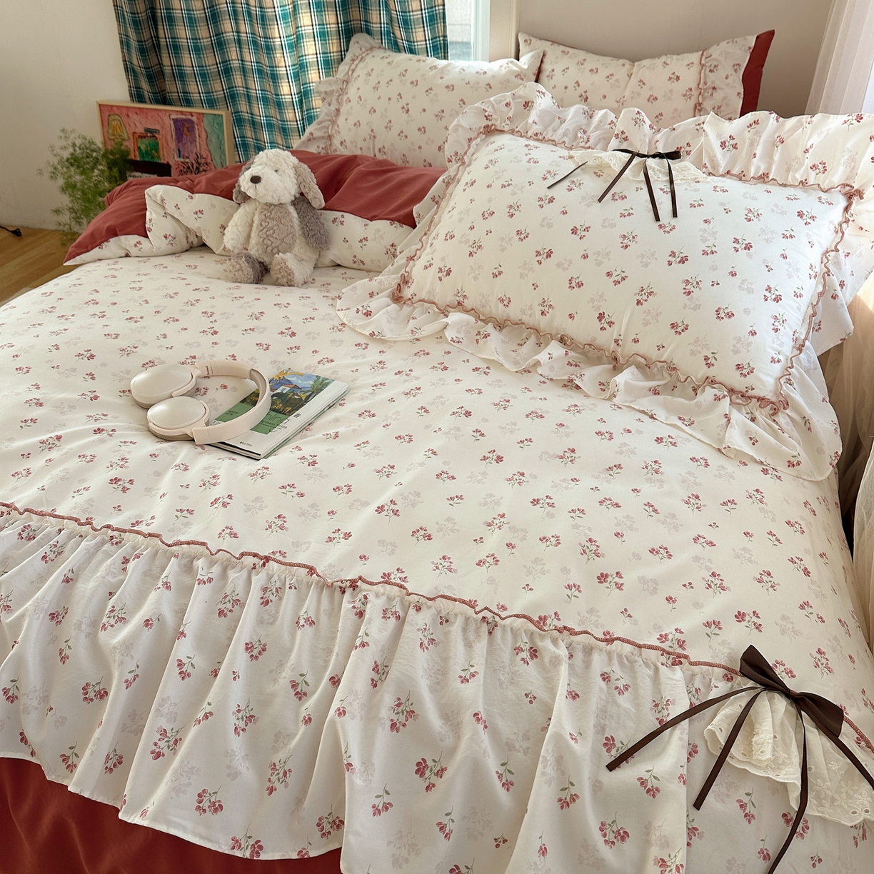 91家纺网 家纺一手货源 找家纺 凯洛奇 2026新款A类仿棉云朵棉蝴蝶结花边四件套（提供买家秀） 柔花轻语