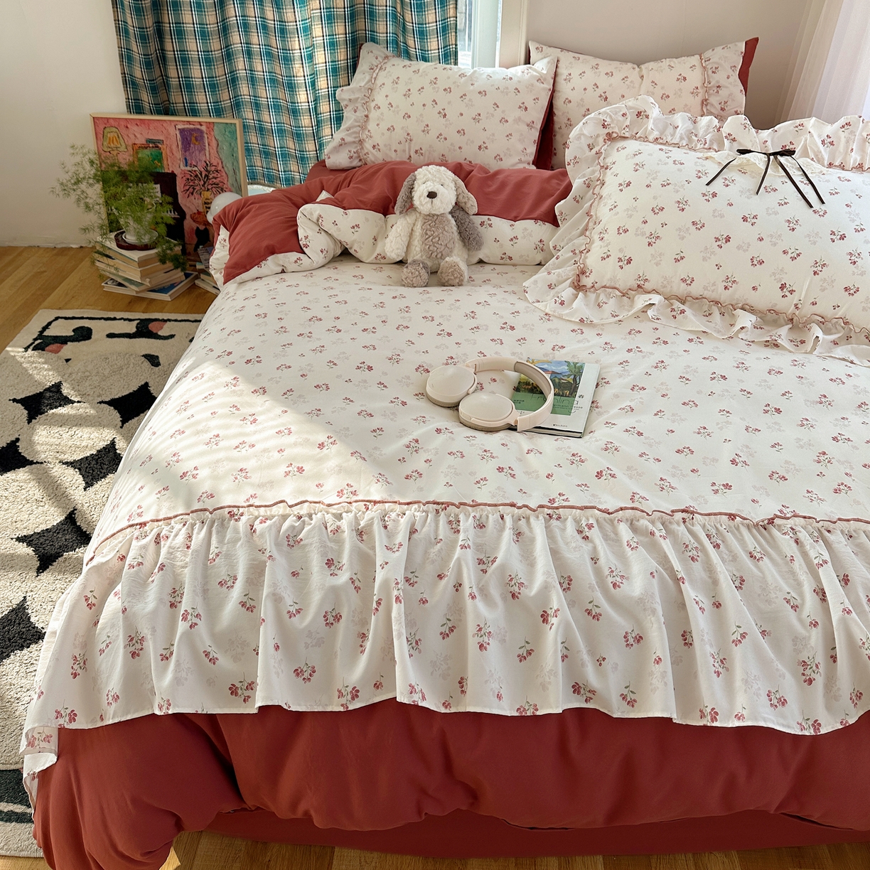 91家纺网 家纺一手货源 找家纺 凯洛奇 2026新款A类仿棉云朵棉蝴蝶结花边四件套（提供买家秀） 柔花轻语