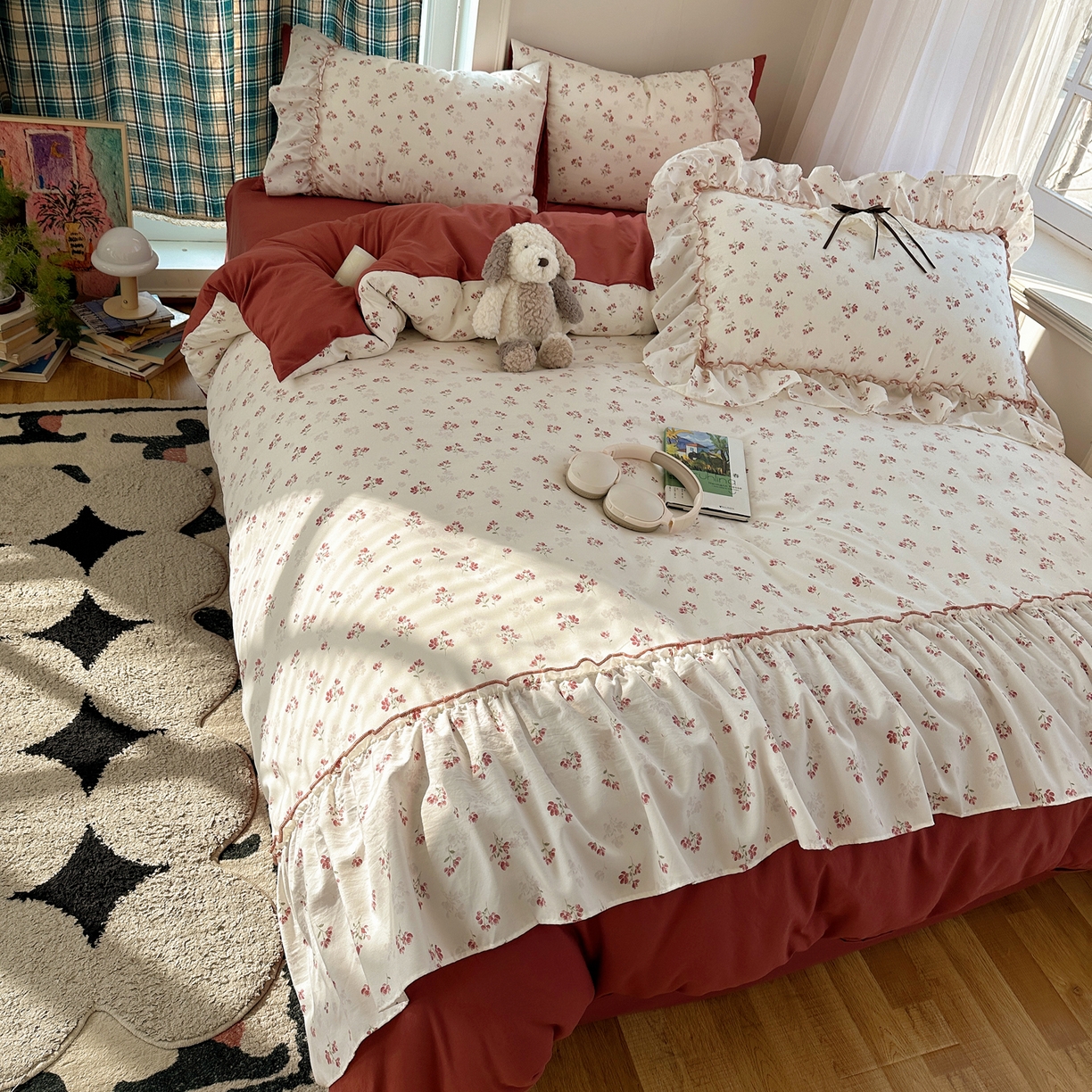 91家纺网 家纺一手货源 找家纺 凯洛奇 2026新款A类仿棉云朵棉蝴蝶结花边四件套（提供买家秀） 柔花轻语