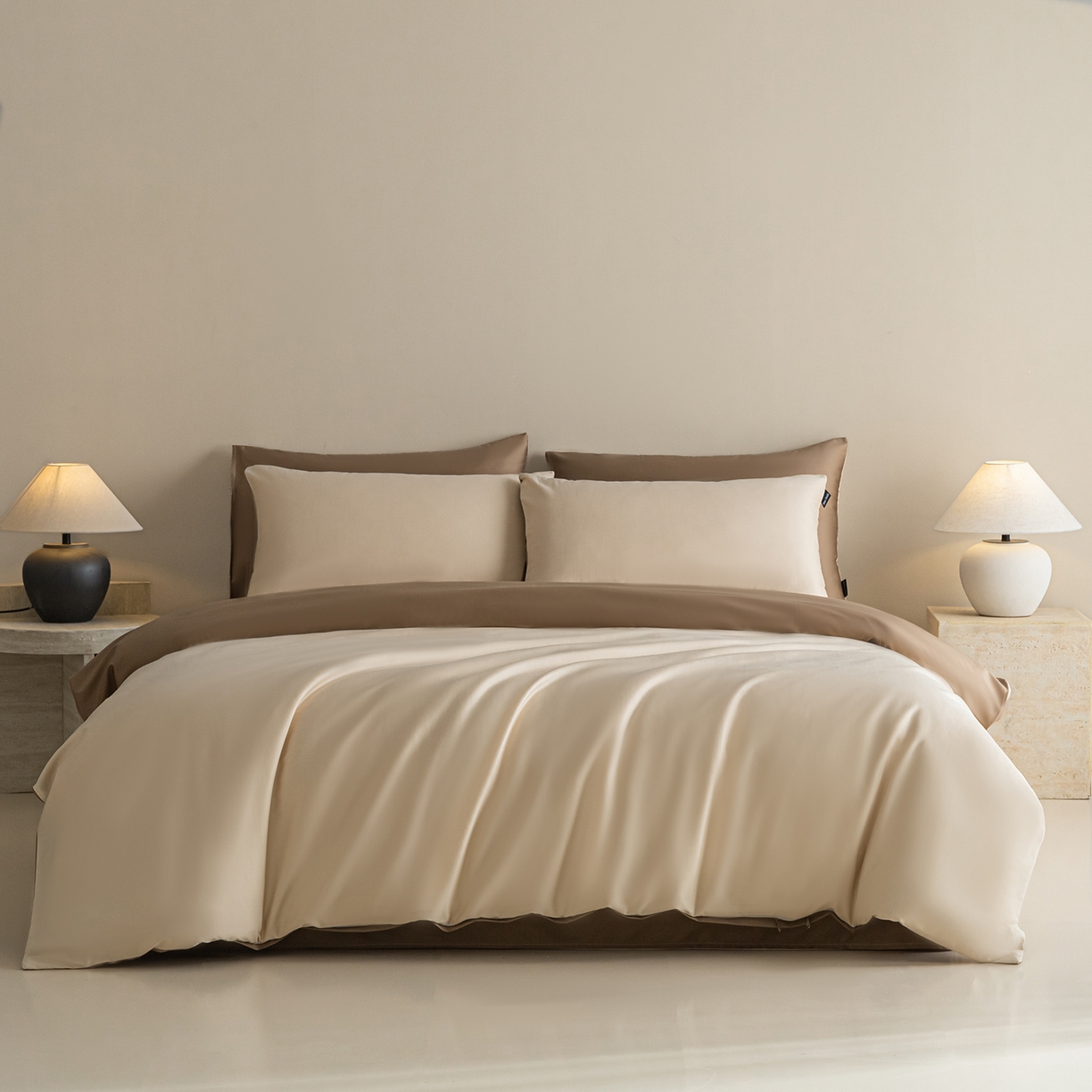 卧趣家纺 2026新款A类轻奢双拼100Pro高支贡缎长绒棉全棉纯棉四件套 可可棕+咖啡棕