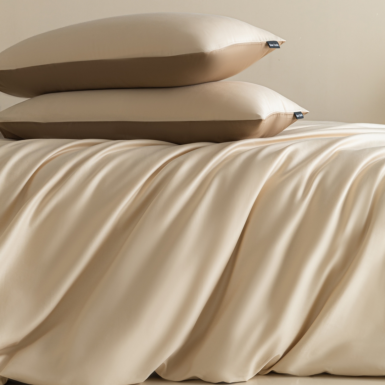 91家纺网 家纺一手货源 找家纺 卧趣家纺 2026新款A类轻奢双拼100Pro高支贡缎长绒棉全棉纯棉四件套 可可棕+咖啡棕