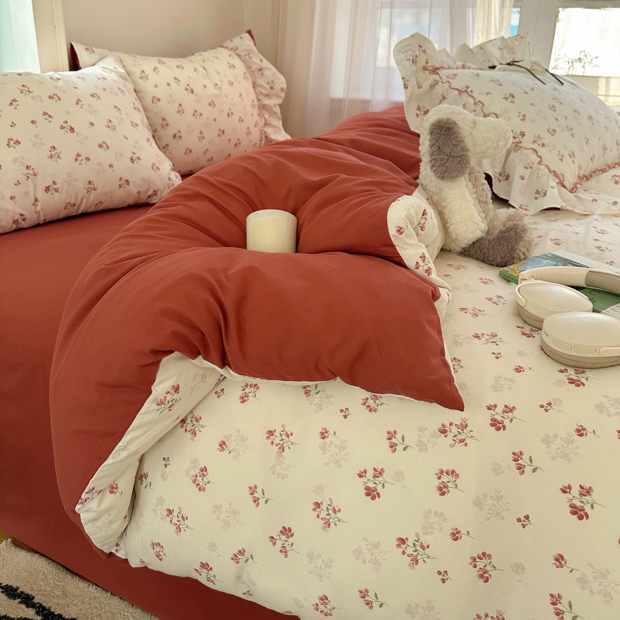 91家纺网 家纺一手货源 找家纺 凯洛奇 2026新款A类仿棉云朵棉蝴蝶结花边四件套（提供买家秀） 柔花轻语