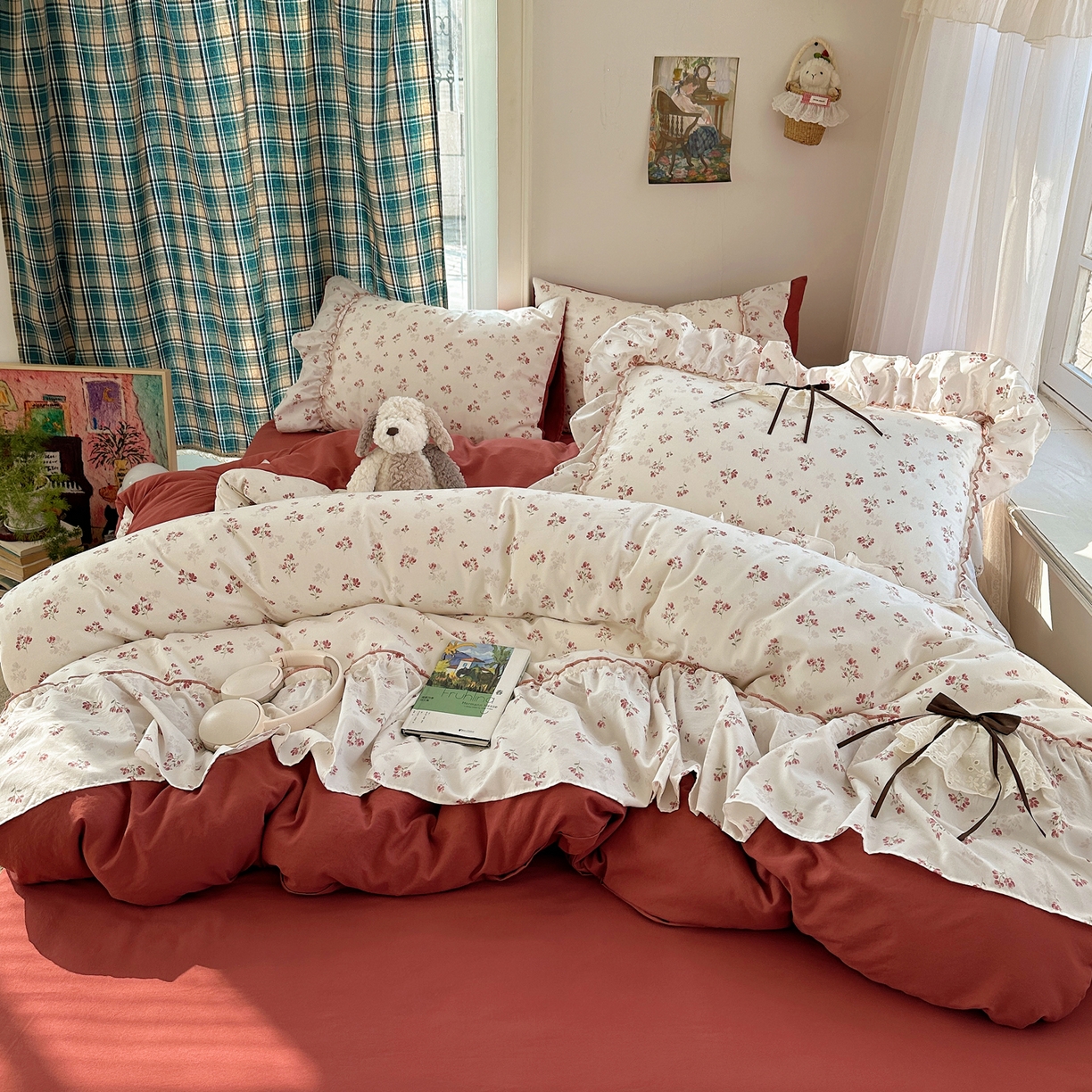 91家纺网 家纺一手货源 找家纺 凯洛奇 2026新款A类仿棉云朵棉蝴蝶结花边四件套（提供买家秀） 柔花轻语