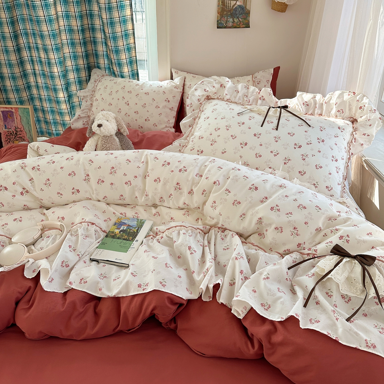 91家纺网 家纺一手货源 找家纺 凯洛奇 2026新款A类仿棉云朵棉蝴蝶结花边四件套（提供买家秀） 柔花轻语