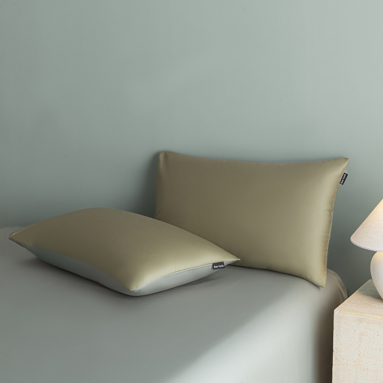 91家纺网 家纺一手货源 找家纺 卧趣家纺 2026新款A类轻奢双拼100Pro高支贡缎长绒棉全棉纯棉四件套 樱草绿+晴水绿