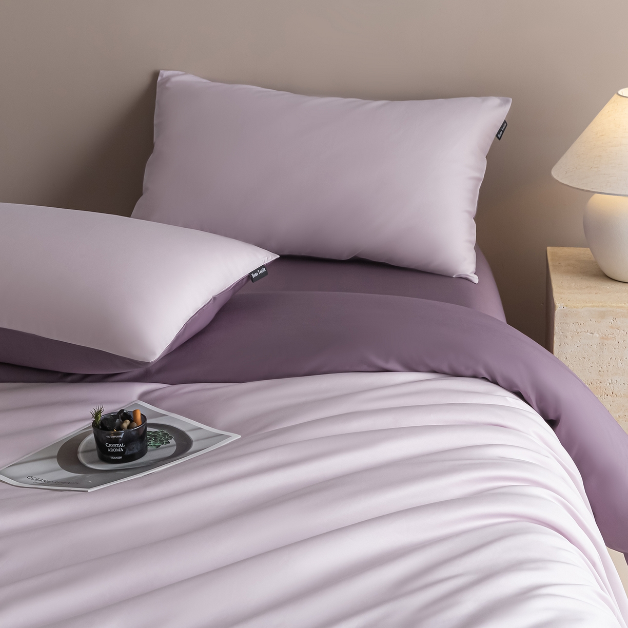 91家纺网 家纺一手货源 找家纺 卧趣家纺 2026新款A类轻奢双拼100Pro高支贡缎长绒棉全棉纯棉四件套 玫瑰紫+香芋紫