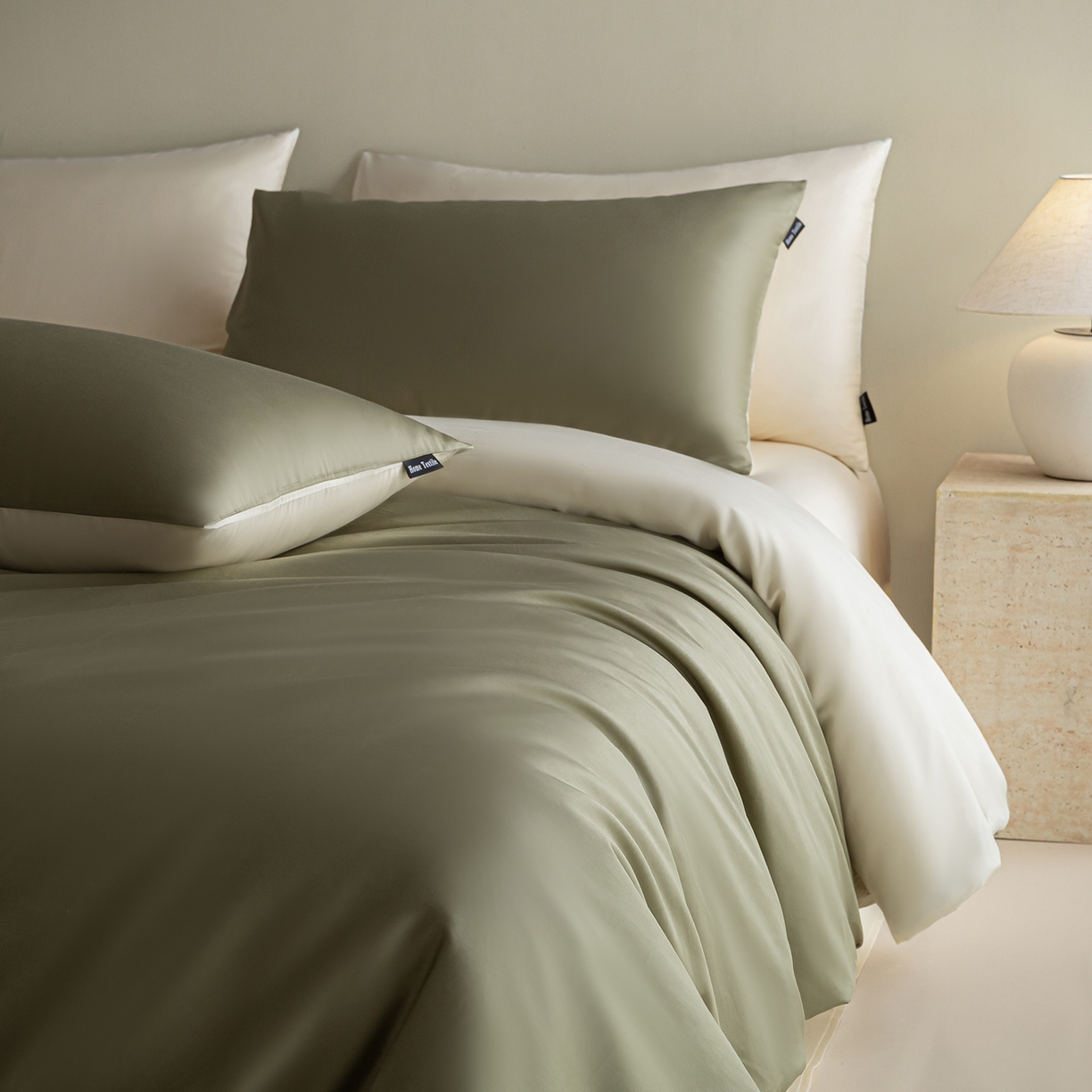 91家纺网 家纺一手货源 找家纺 卧趣家纺 2026新款A类轻奢双拼100Pro高支贡缎长绒棉全棉纯棉四件套 樱草绿+流苏白