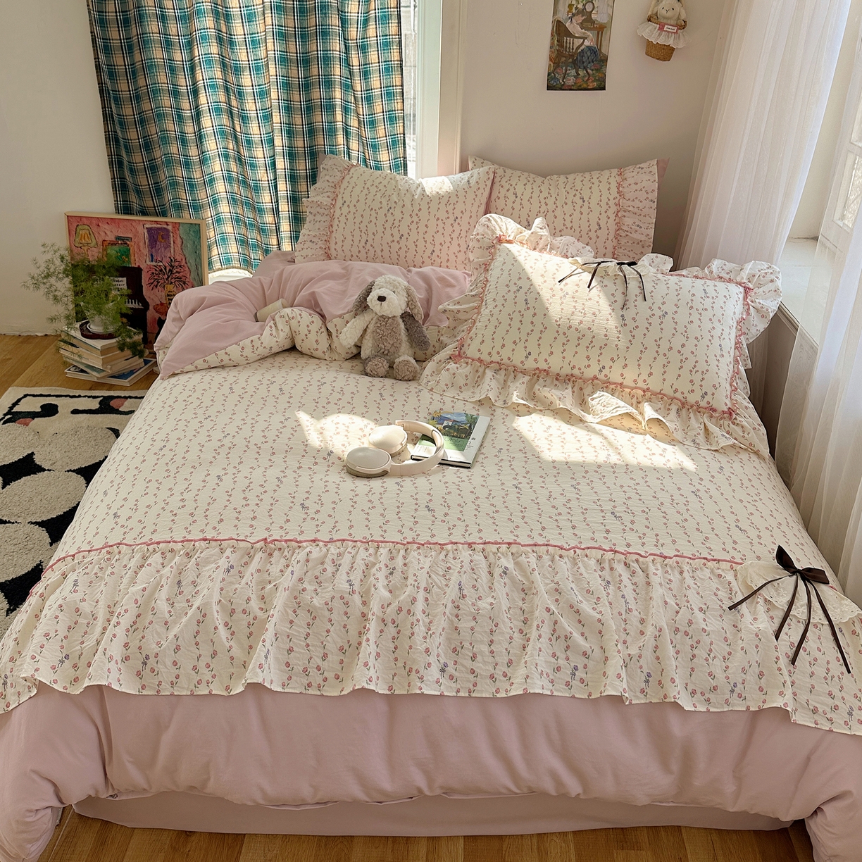 91家纺网 家纺一手货源 找家纺 凯洛奇 2026新款A类仿棉云朵棉蝴蝶结花边四件套（提供买家秀） 少女心事