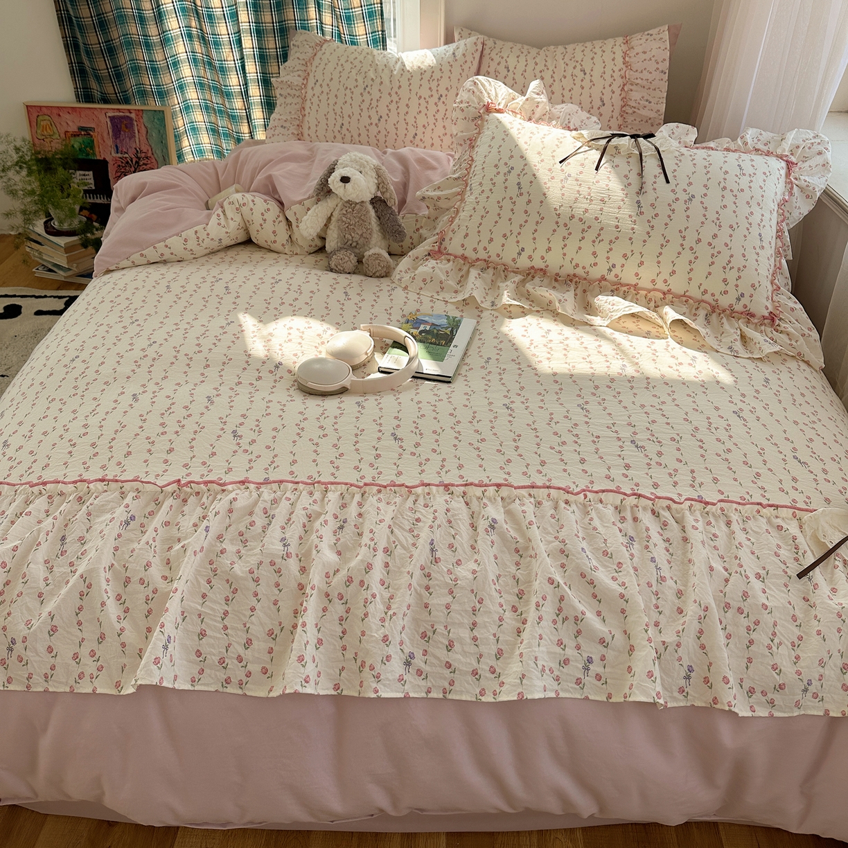 91家纺网 家纺一手货源 找家纺 凯洛奇 2026新款A类仿棉云朵棉蝴蝶结花边四件套（提供买家秀） 少女心事