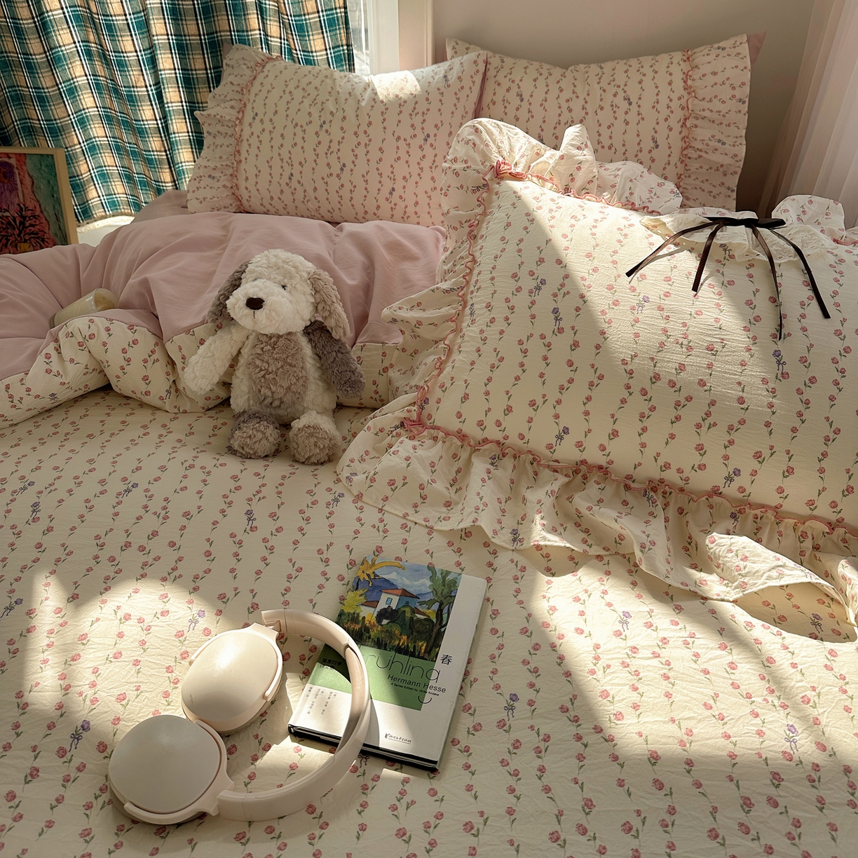 91家纺网 家纺一手货源 找家纺 凯洛奇 2026新款A类仿棉云朵棉蝴蝶结花边四件套（提供买家秀） 少女心事