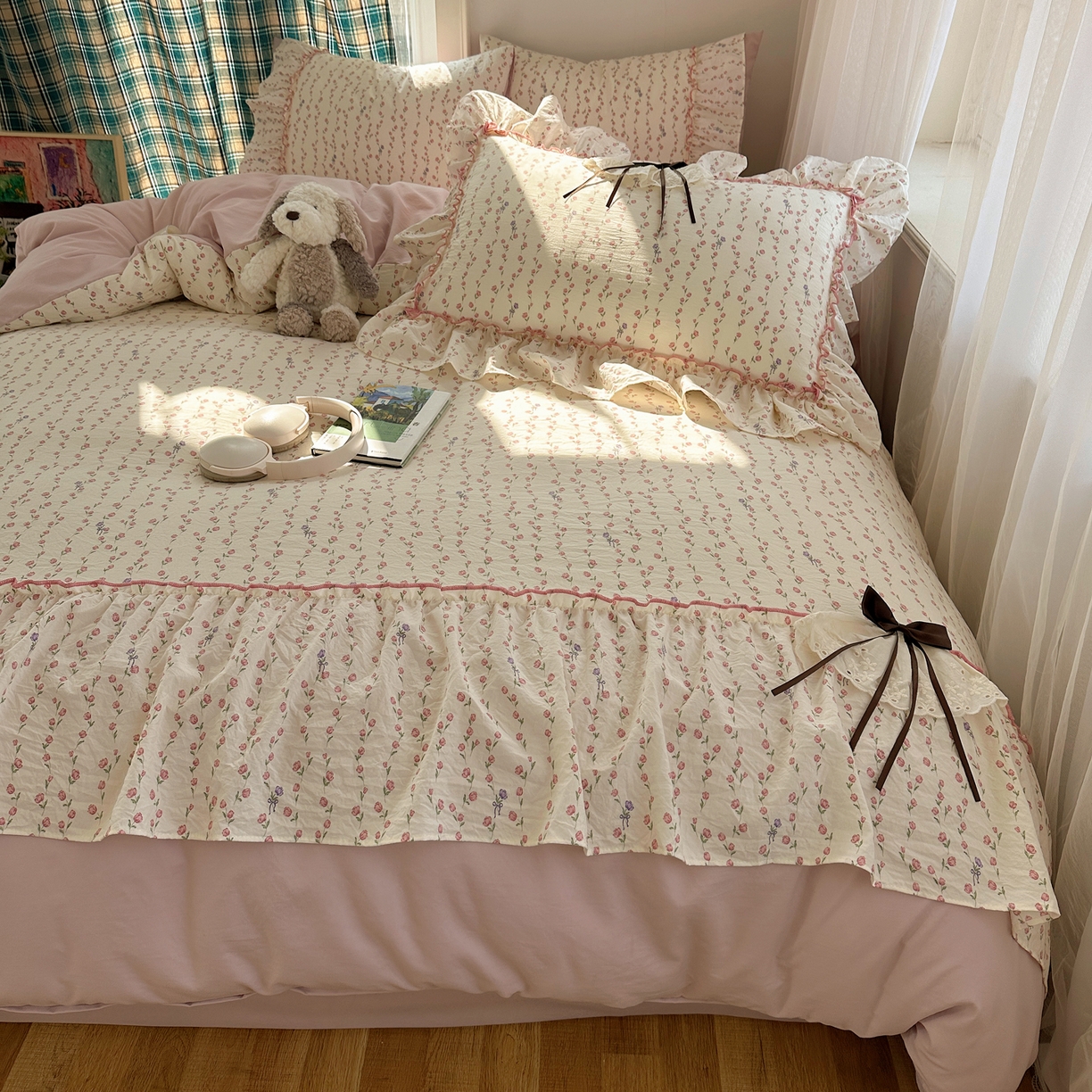 91家纺网 家纺一手货源 找家纺 凯洛奇 2026新款A类仿棉云朵棉蝴蝶结花边四件套（提供买家秀） 少女心事