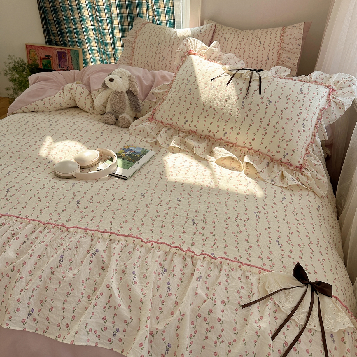 91家纺网 家纺一手货源 找家纺 凯洛奇 2026新款A类仿棉云朵棉蝴蝶结花边四件套（提供买家秀） 少女心事