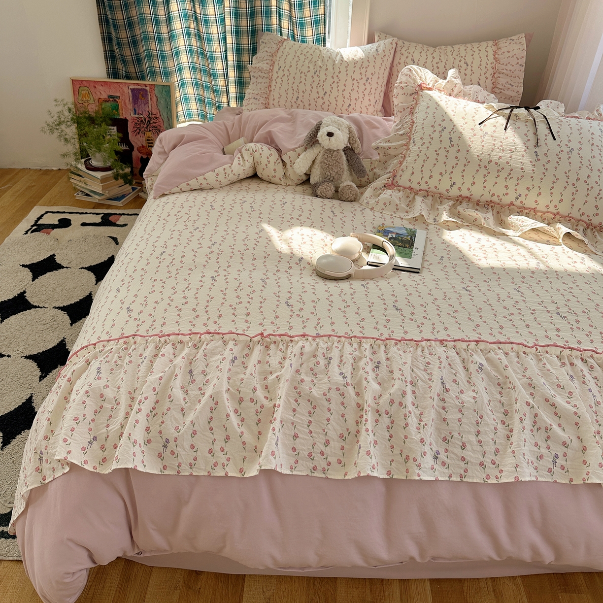 91家纺网 家纺一手货源 找家纺 凯洛奇 2026新款A类仿棉云朵棉蝴蝶结花边四件套（提供买家秀） 少女心事