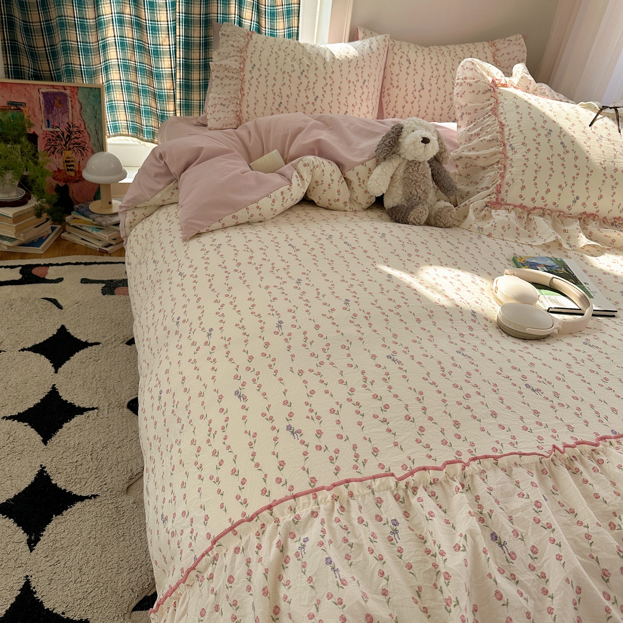 91家纺网 家纺一手货源 找家纺 凯洛奇 2026新款A类仿棉云朵棉蝴蝶结花边四件套（提供买家秀） 少女心事