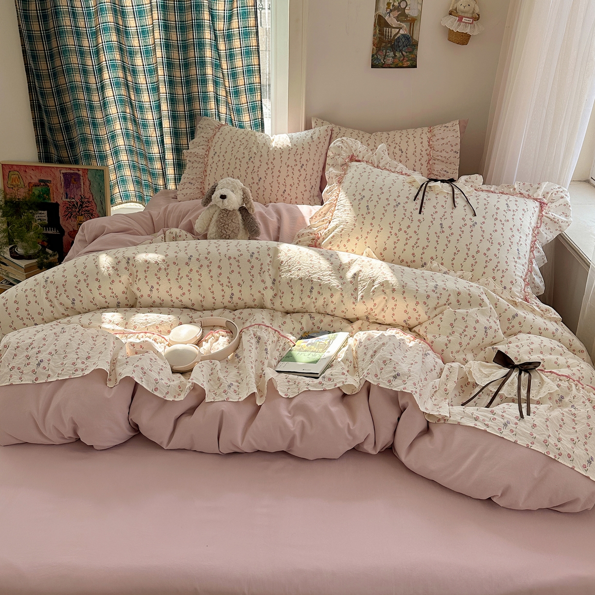 91家纺网 家纺一手货源 找家纺 凯洛奇 2026新款A类仿棉云朵棉蝴蝶结花边四件套（提供买家秀） 少女心事