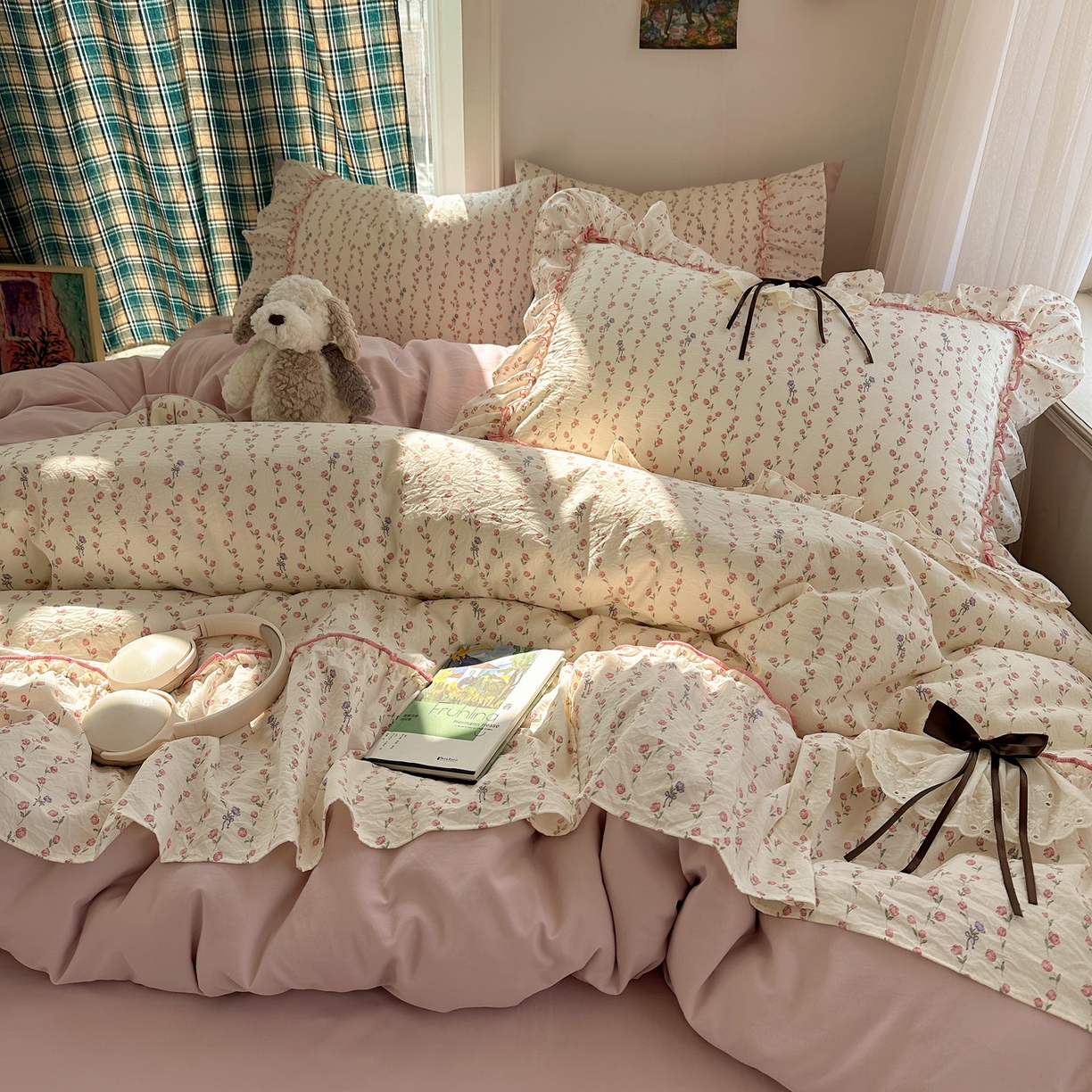 91家纺网 家纺一手货源 找家纺 凯洛奇 2026新款A类仿棉云朵棉蝴蝶结花边四件套（提供买家秀） 少女心事