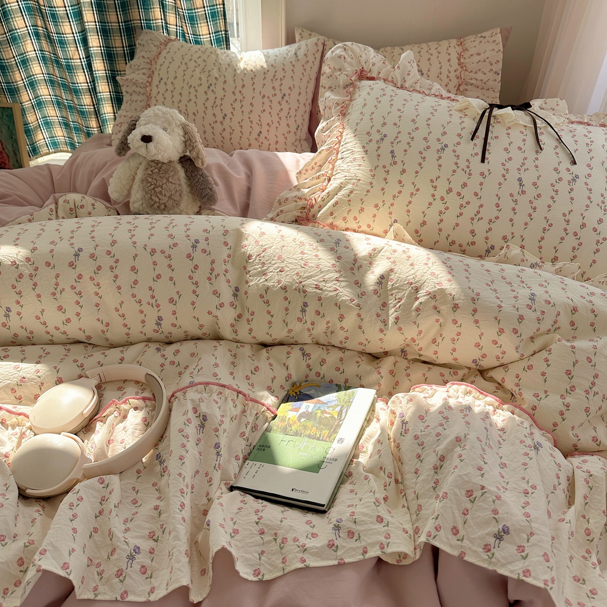 91家纺网 家纺一手货源 找家纺 凯洛奇 2026新款A类仿棉云朵棉蝴蝶结花边四件套（提供买家秀） 少女心事