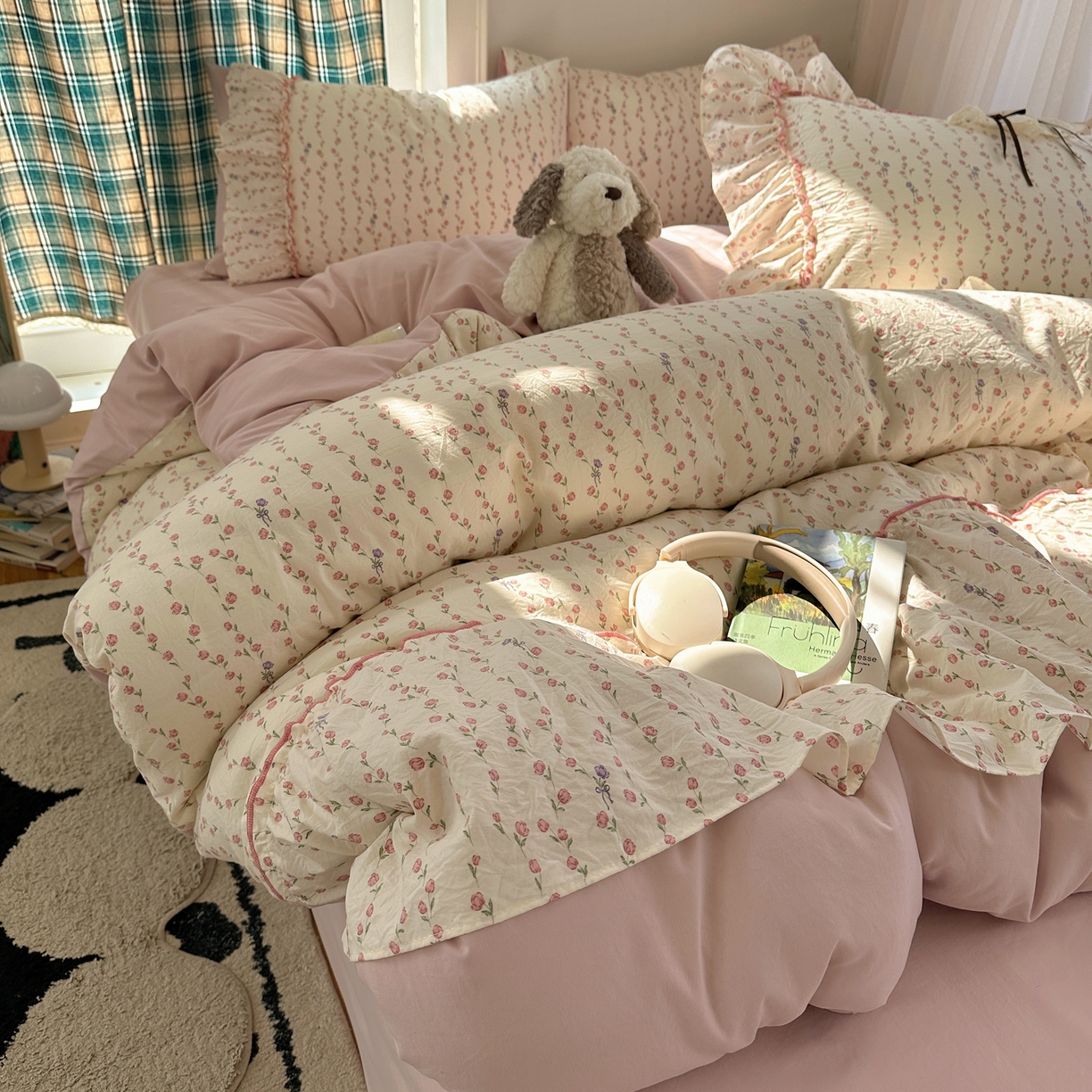 91家纺网 家纺一手货源 找家纺 凯洛奇 2026新款A类仿棉云朵棉蝴蝶结花边四件套（提供买家秀） 少女心事