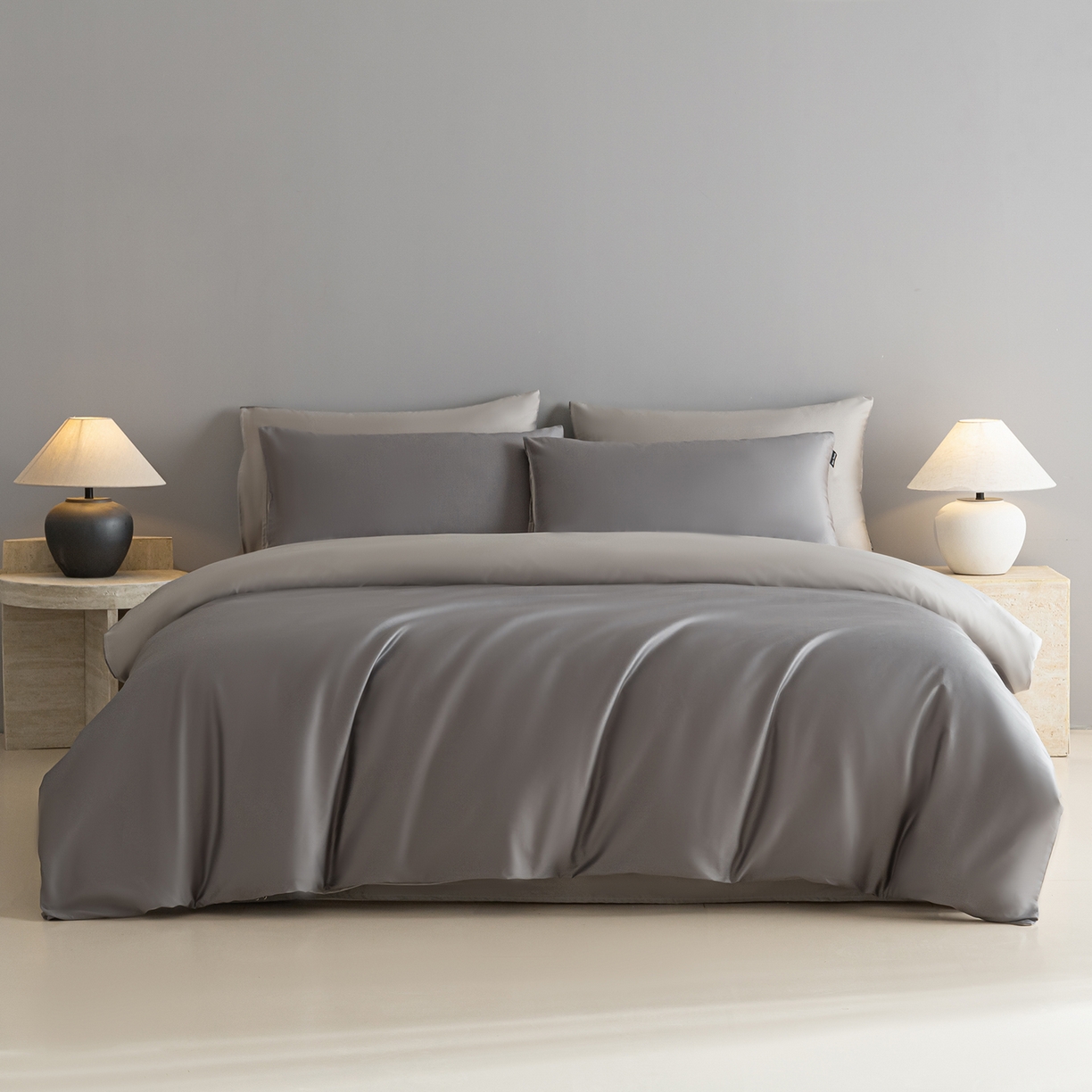 卧趣家纺 2026新款A类轻奢双拼100Pro高支贡缎长绒棉全棉纯棉四件套 星夜灰+时空灰