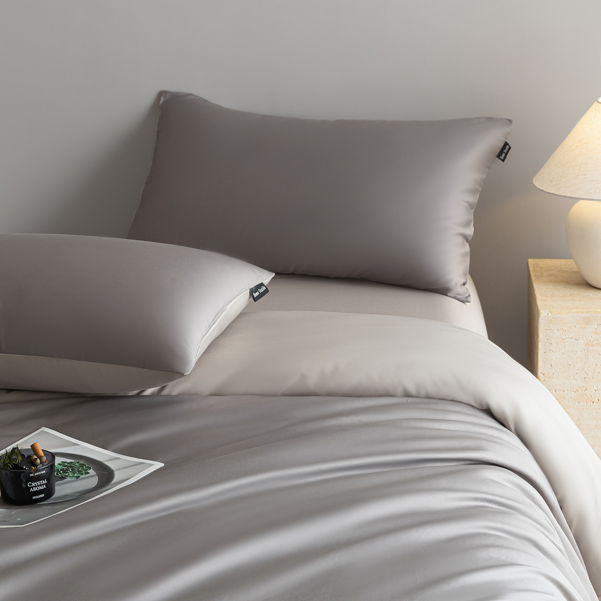 91家纺网 家纺一手货源 找家纺 卧趣家纺 2026新款A类轻奢双拼100Pro高支贡缎长绒棉全棉纯棉四件套 星夜灰+时空灰