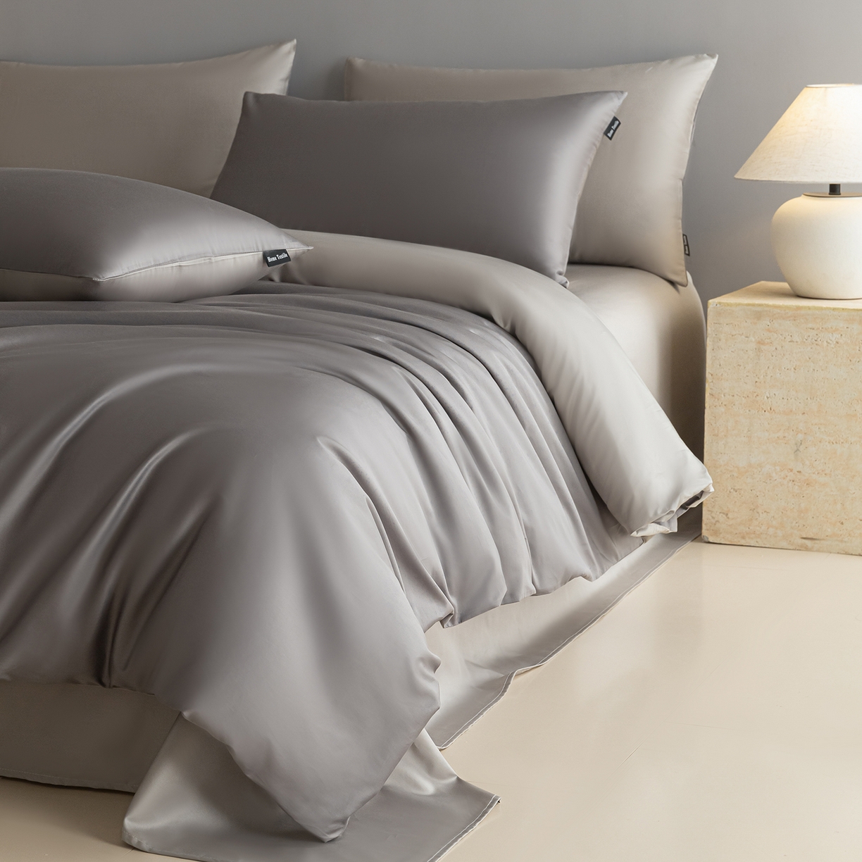 91家纺网 家纺一手货源 找家纺 卧趣家纺 2026新款A类轻奢双拼100Pro高支贡缎长绒棉全棉纯棉四件套 星夜灰+时空灰