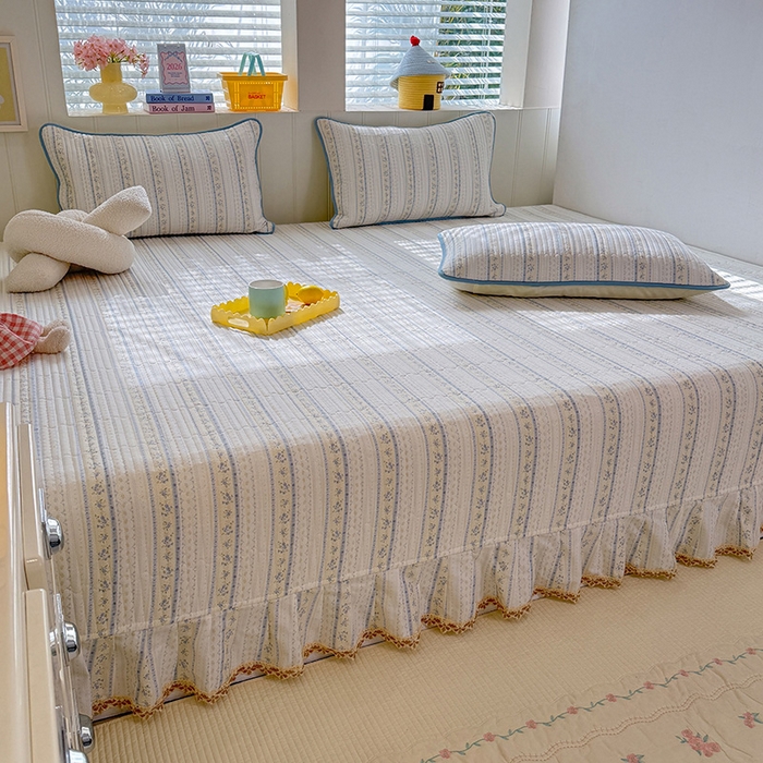 91家纺网 家纺一手货源 找家纺 美达家纺 2026新款密道款夹棉全棉防滑榻榻米 浅纹蓝