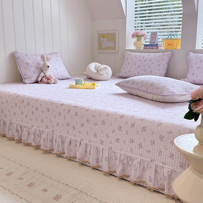 91家纺网 家纺一手货源 找家纺 美达家纺 2026新款密道款夹棉全棉防滑榻榻米 花叶私语-紫