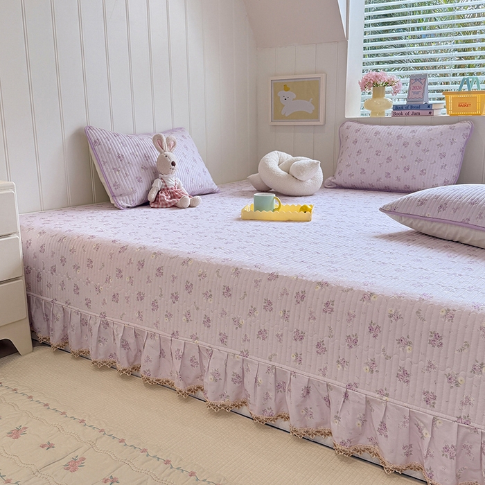 91家纺网 家纺一手货源 找家纺 美达家纺 2026新款密道款夹棉全棉防滑榻榻米 花叶私语-紫