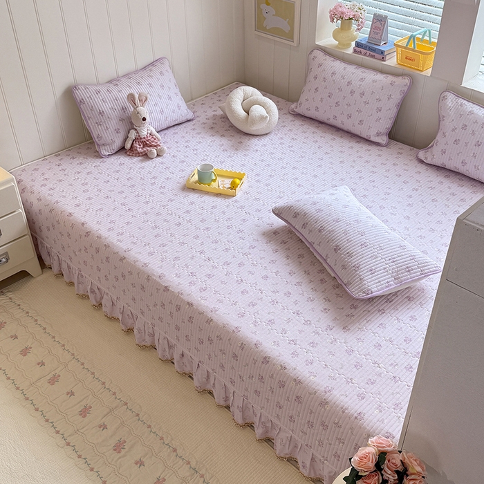 91家纺网 家纺一手货源 找家纺 美达家纺 2026新款密道款夹棉全棉防滑榻榻米 花叶私语-紫