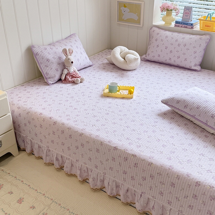 91家纺网 家纺一手货源 找家纺 美达家纺 2026新款密道款夹棉全棉防滑榻榻米 花叶私语-紫