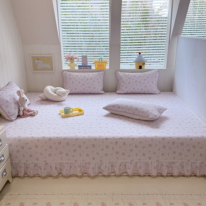 91家纺网 家纺一手货源 找家纺 美达家纺 2026新款密道款夹棉全棉防滑榻榻米 花叶私语-紫