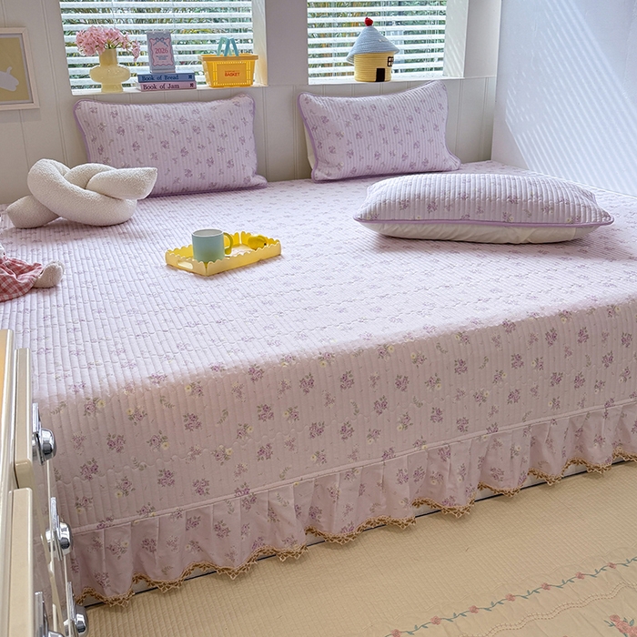 91家纺网 家纺一手货源 找家纺 美达家纺 2026新款密道款夹棉全棉防滑榻榻米 花叶私语-紫