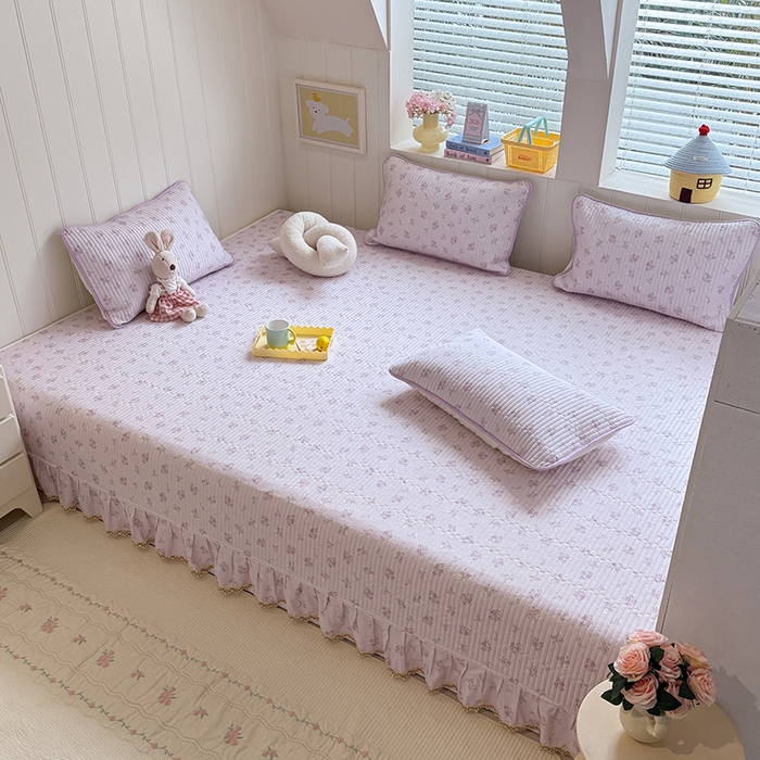 91家纺网 家纺一手货源 找家纺 美达家纺 2026新款密道款夹棉全棉防滑榻榻米 花叶私语-紫