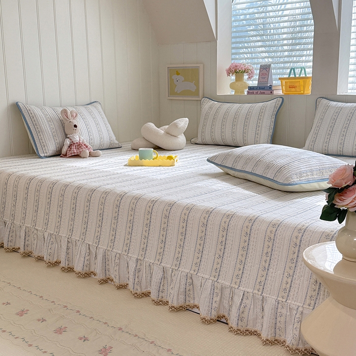 91家纺网 家纺一手货源 找家纺 美达家纺 2026新款密道款夹棉全棉防滑榻榻米 浅纹蓝