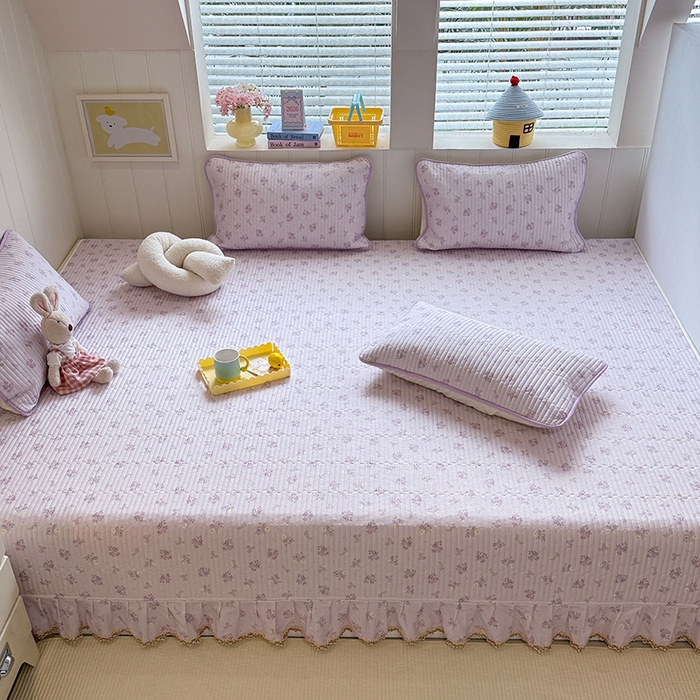 91家纺网 家纺一手货源 找家纺 美达家纺 2026新款密道款夹棉全棉防滑榻榻米 花叶私语-紫