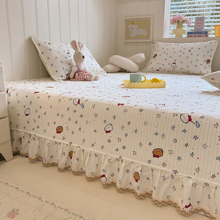 91家纺网 家纺一手货源 找家纺 美达家纺 2026新款密道款夹棉全棉防滑榻榻米 星星凯蒂猫