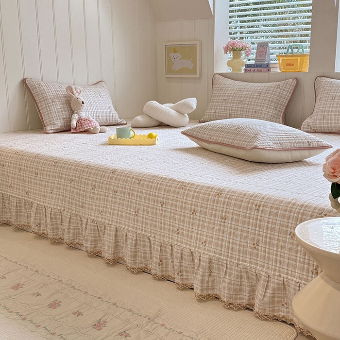 91家纺网 家纺一手货源 找家纺 美达家纺 2026新款密道款夹棉全棉防滑榻榻米 小樱桃咖