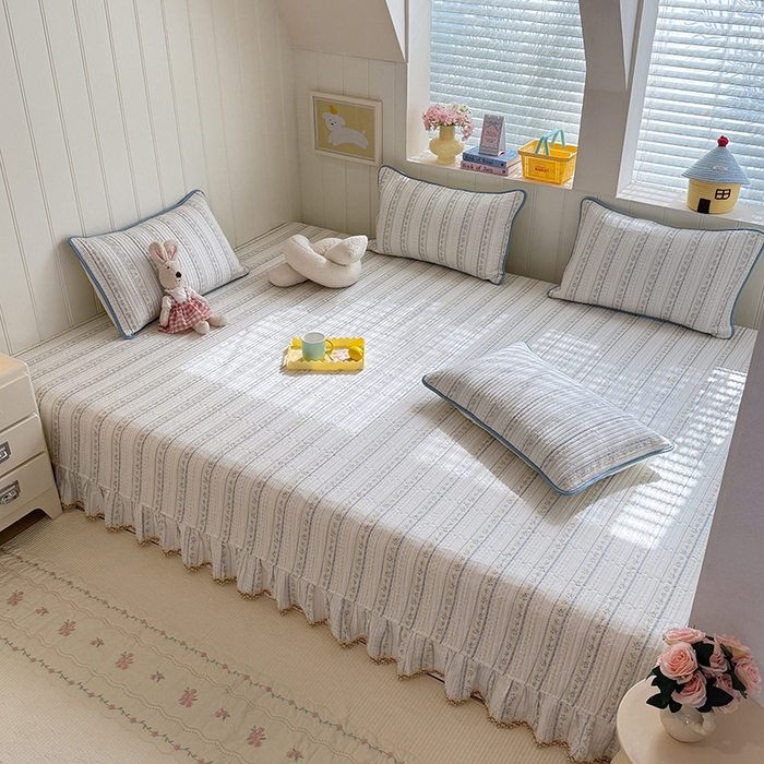 91家纺网 家纺一手货源 找家纺 美达家纺 2026新款密道款夹棉全棉防滑榻榻米 浅纹蓝