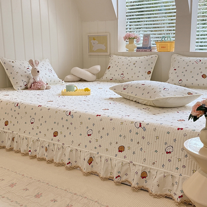 91家纺网 家纺一手货源 找家纺 美达家纺 2026新款密道款夹棉全棉防滑榻榻米 星星凯蒂猫