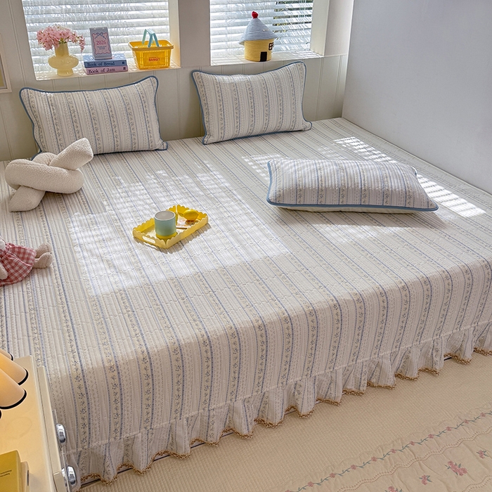 91家纺网 家纺一手货源 找家纺 美达家纺 2026新款密道款夹棉全棉防滑榻榻米 浅纹蓝