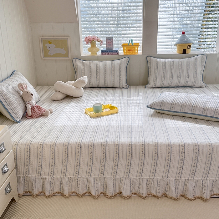 91家纺网 家纺一手货源 找家纺 美达家纺 2026新款密道款夹棉全棉防滑榻榻米 浅纹蓝