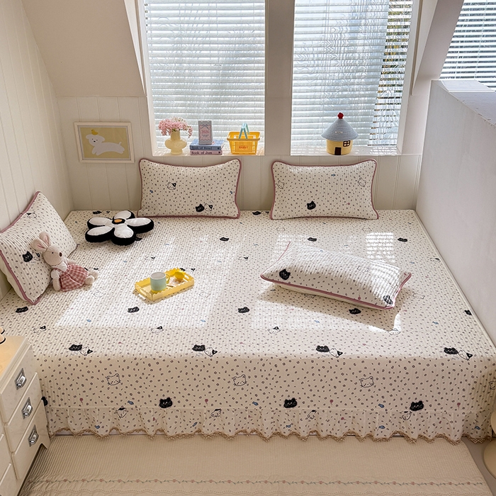 美达家纺 2026新款密道款夹棉全棉防滑榻榻米 粉红顽皮猫