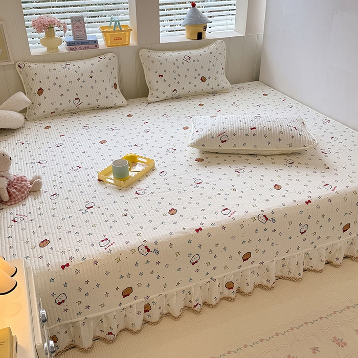 91家纺网 家纺一手货源 找家纺 美达家纺 2026新款密道款夹棉全棉防滑榻榻米 星星凯蒂猫