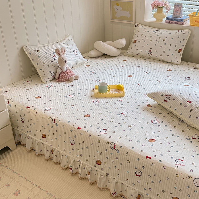 91家纺网 家纺一手货源 找家纺 美达家纺 2026新款密道款夹棉全棉防滑榻榻米 星星凯蒂猫