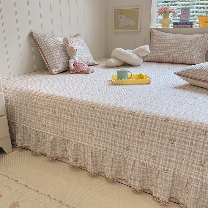 91家纺网 家纺一手货源 找家纺 美达家纺 2026新款密道款夹棉全棉防滑榻榻米 小樱桃咖