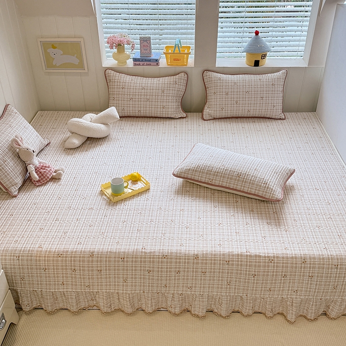 91家纺网 家纺一手货源 找家纺 美达家纺 2026新款密道款夹棉全棉防滑榻榻米 小樱桃咖