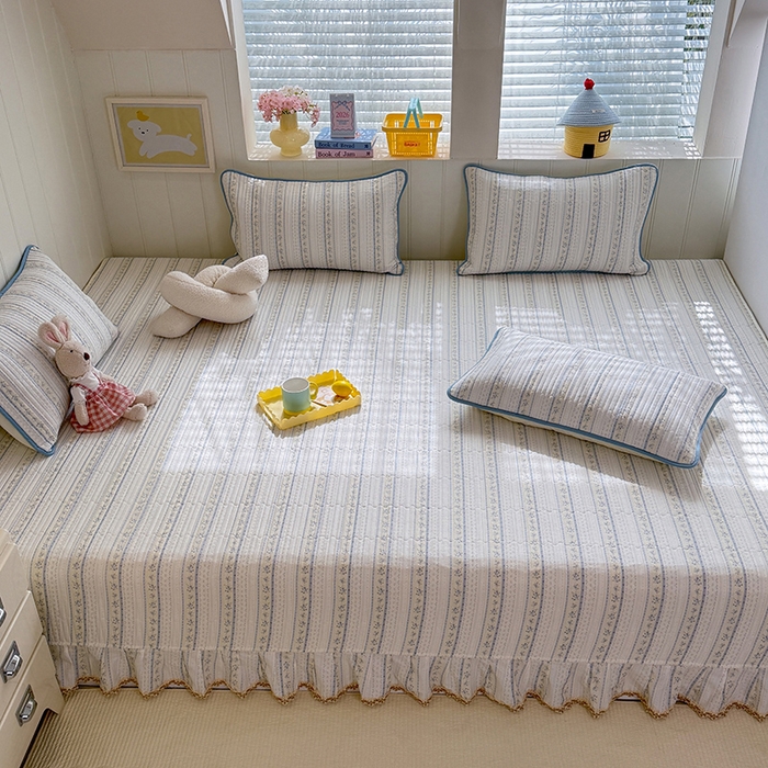 91家纺网 家纺一手货源 找家纺 美达家纺 2026新款密道款夹棉全棉防滑榻榻米 浅纹蓝