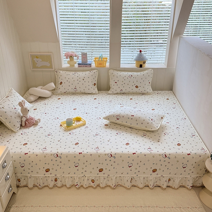 美达家纺 2026新款密道款夹棉全棉防滑榻榻米 星星凯蒂猫