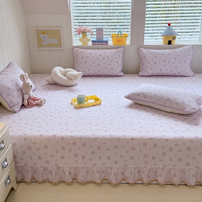 91家纺网 家纺一手货源 找家纺 美达家纺 2026新款密道款夹棉全棉防滑榻榻米 花叶私语-紫