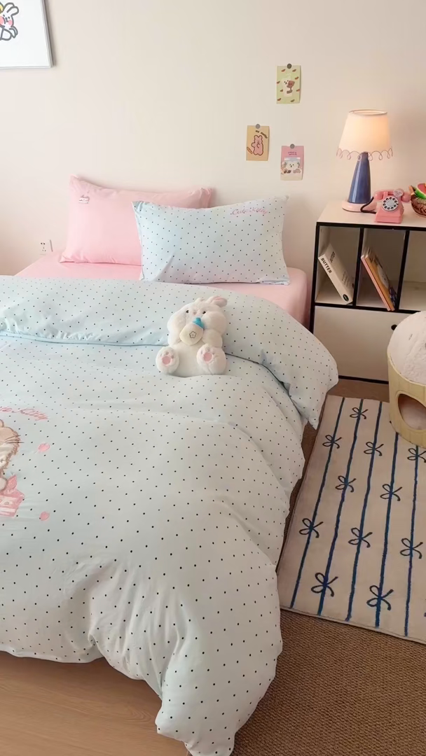 91家纺网 家纺一手货源 找家纺 （总）吾欢心 2026春夏新款水洗棉可爱卡通贴布绣花四件套夏被四件套